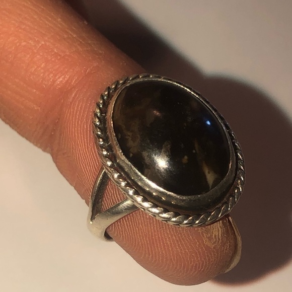vtg Taxco Sterling Silver Dark Brown Stone Ring Sz 5.75 - Picture 7 of 9